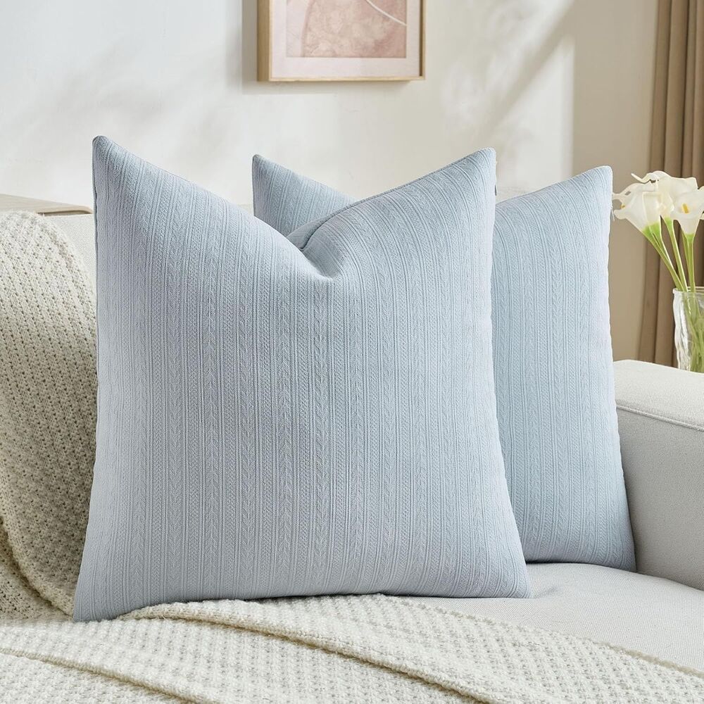 FUTEI Pck of 2 Solid Chenille Throw Pillow Covers 20x20 Inch Soft Cozy LightBlue